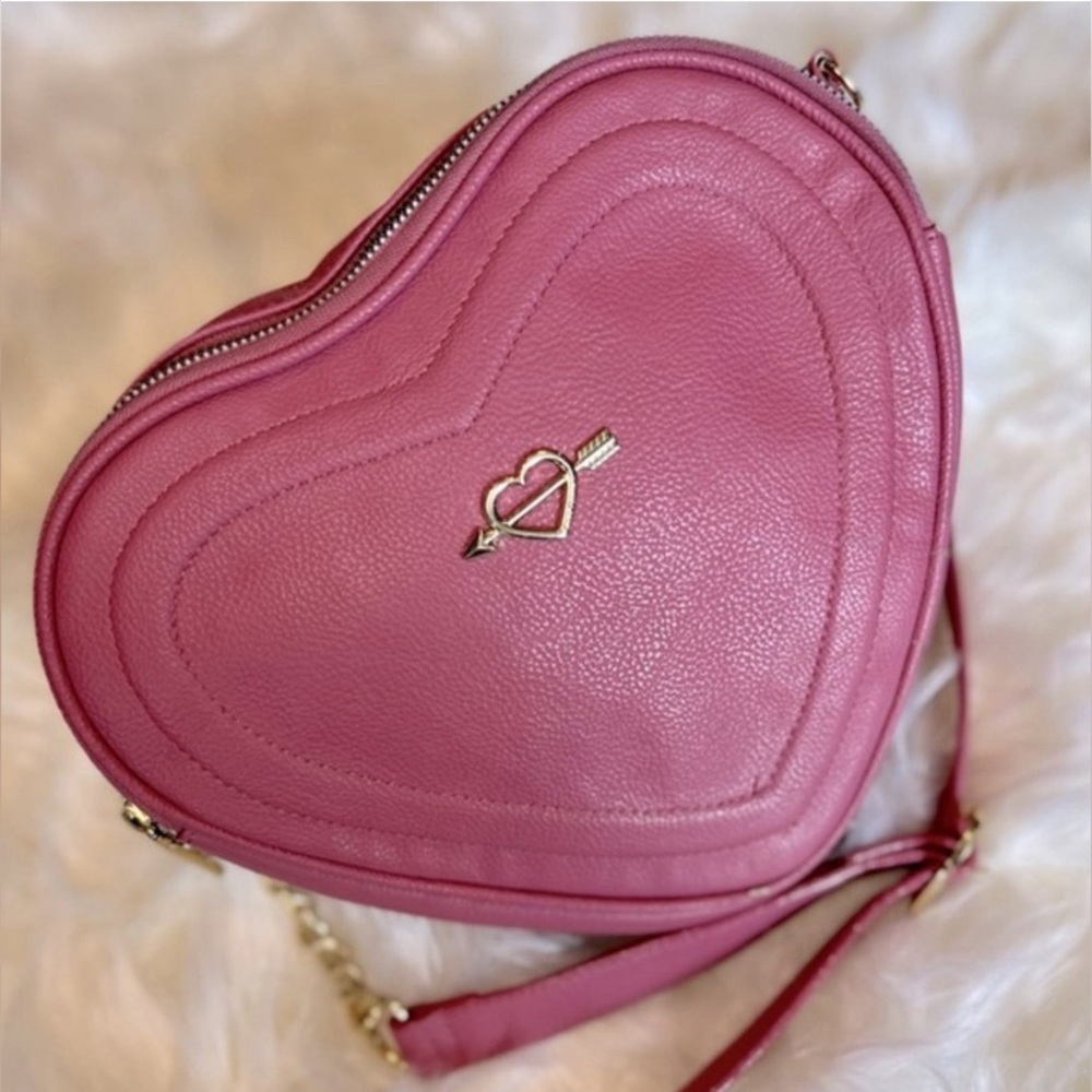 Betsey Johnson Pink Vegan Leather Heart Crossbody Bag